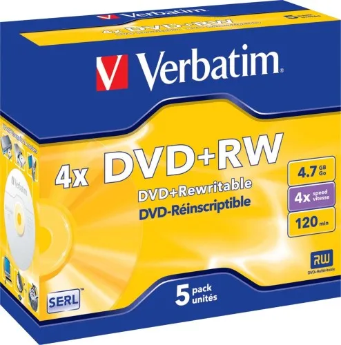 Verbatim DVD+RW 4,7 Go 5x en boîtier Jewel Case 1 pack = 5 unités