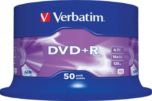 Verbatim DVD+R 4,7 Go/120 min/16x (43550, VE50) - Boîte à gâteau (50 disques)