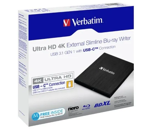 Verbatim Slimline graveur Blu-ray 4K externe noir