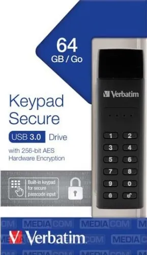 Verbatim Keypad Secure - Clé USB 3.0 - 64 Go USB Type-A 3.2 Gen 1 (3.1 Gen 1), Noir