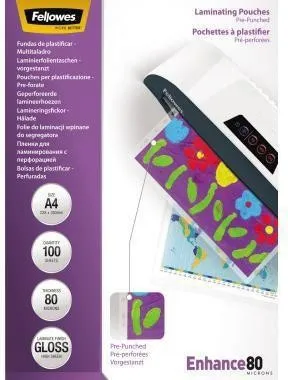 Film de laminage Fellowes Enhance 80 - Transparent - DIN A4 - 100 feuilles/paquet