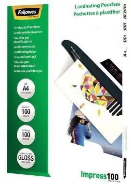 Film de laminage Fellowes Impress 100 5351111, format DIN A4, transparent, 100 feuilles/paquet