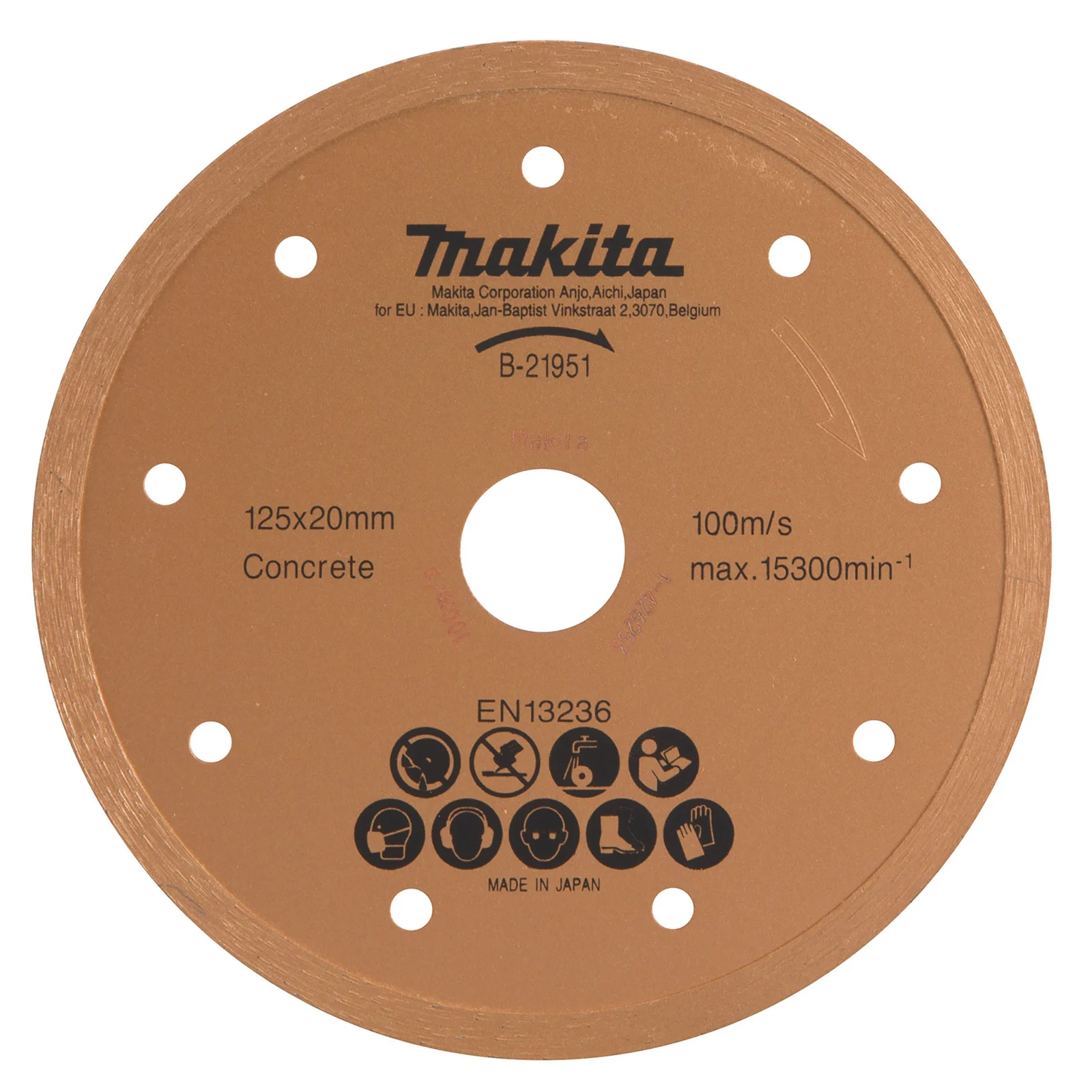 Disque diamant Makita humide, 125x20 mm - Béton/Brique - 1 pièce - B-21951