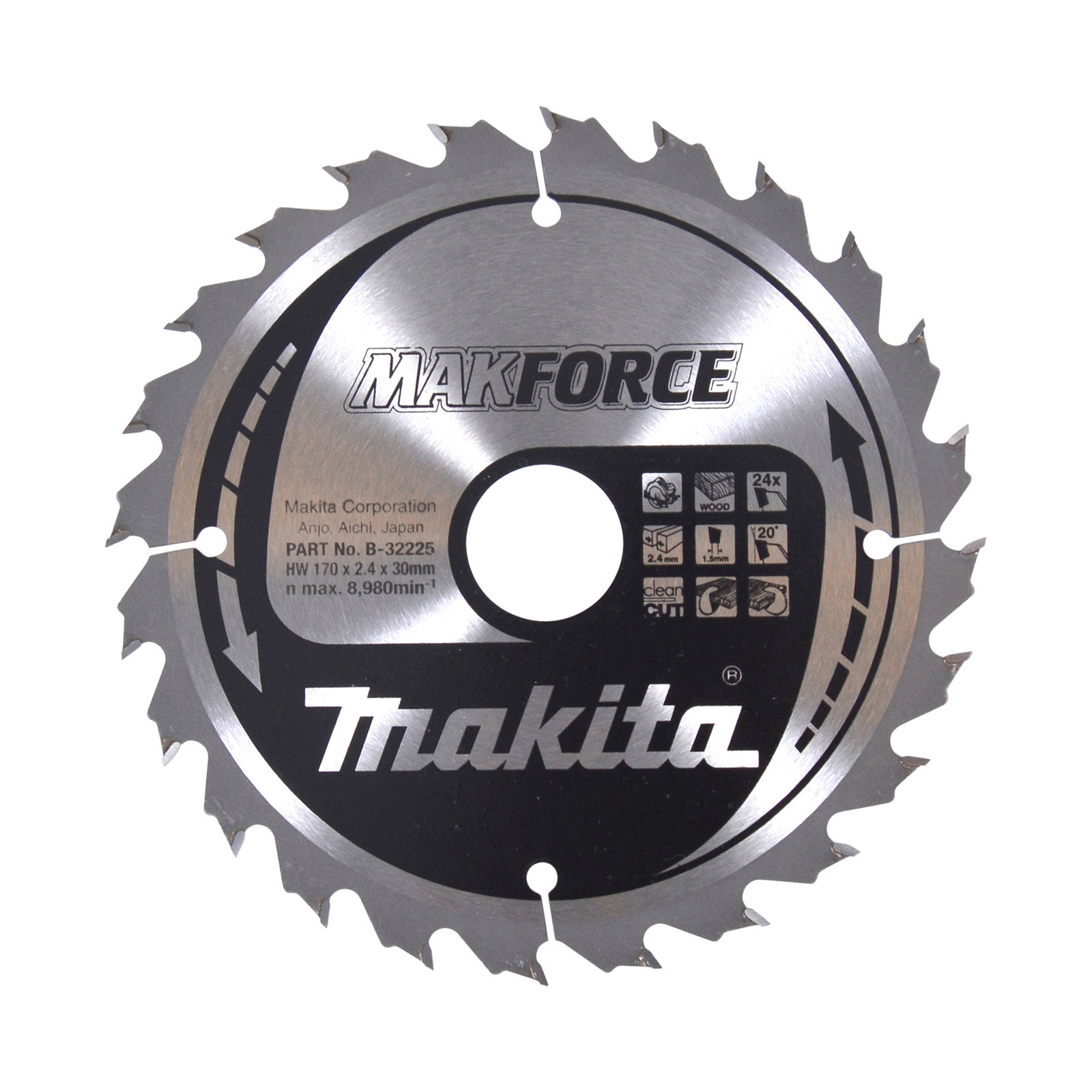 Lame de scie circulaire Makita MAKFORCE, 170/30 mm - 24 dents - 1,5 mm - CleanCut - Bois - B-32225