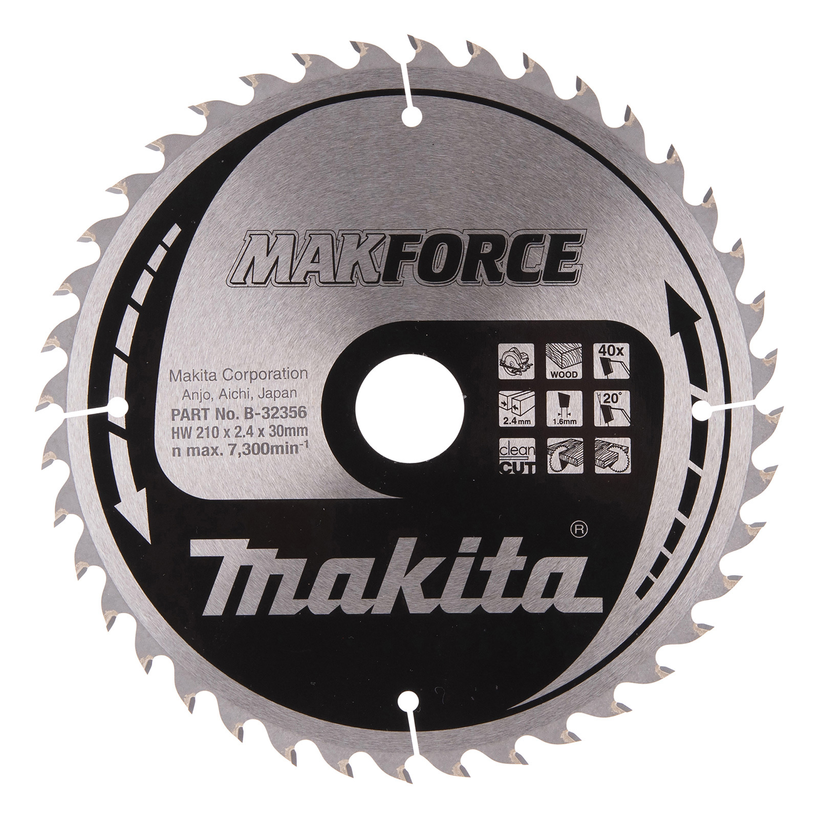 Lame de scie circulaire Makita MAKFORCE, 210/30 mm - 40 dents - 1,6 mm - CleanCut - Bois - B-32356