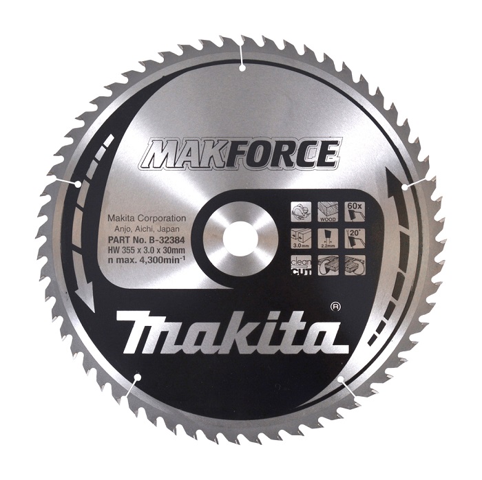 Lame de scie circulaire Makita MAKFORCE, 355/30 mm - 60 dents - 2,2 mm - CleanCut - bois - B-32384