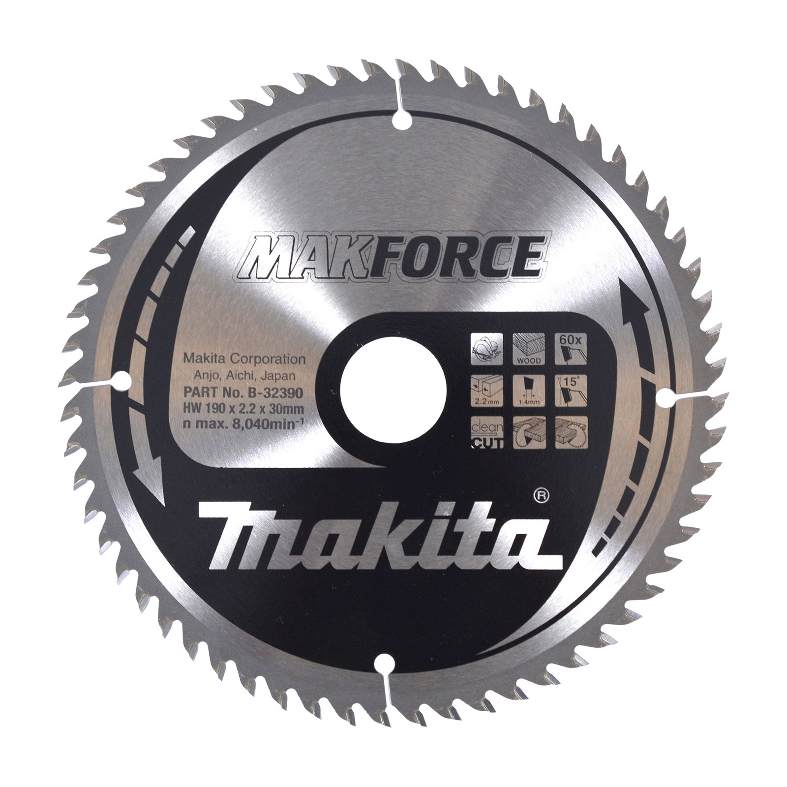 Lame de scie circulaire Makita MAKFORCE, 190/30 mm - 60 dents - 1,4 mm - CleanCut - Bois - B-32390