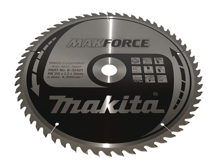 Lame circulaire Makita MAKFORCE, 355/30 mm - 60 dents - 1,8 mm - Bois - B-32421