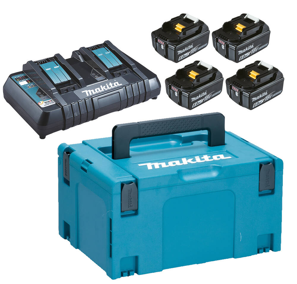 Kit source d'alimentation Makita Li 18V 4x6,0 Ah avec double chargeur DC18RD dans MAKPAC