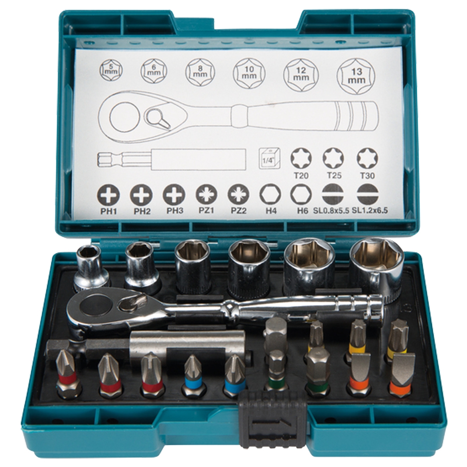 Jeu de douilles à cliquet Makita 21 pièces - PH, PZ, T, SL, H - B-54081