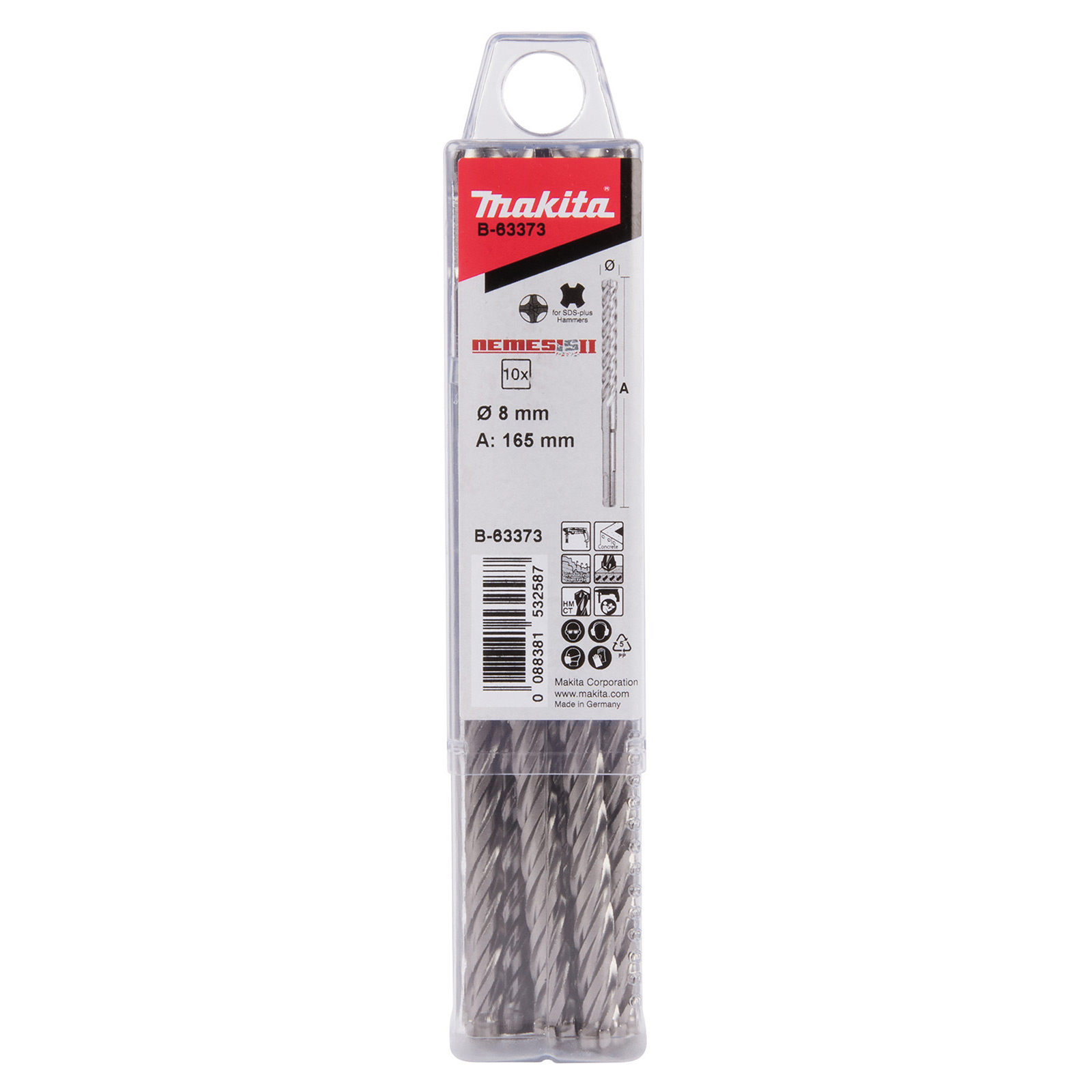 Mèche à béton Makita NEMESIS II, Ø 8,0 mm - Longueur 165 mm - SDS-PLUS - 10 pièces - B-63373