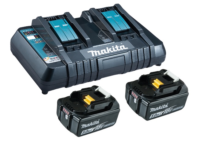 Kit source d'alimentation Makita 18V 2 batteries 5 Ah + chargeur double rapide