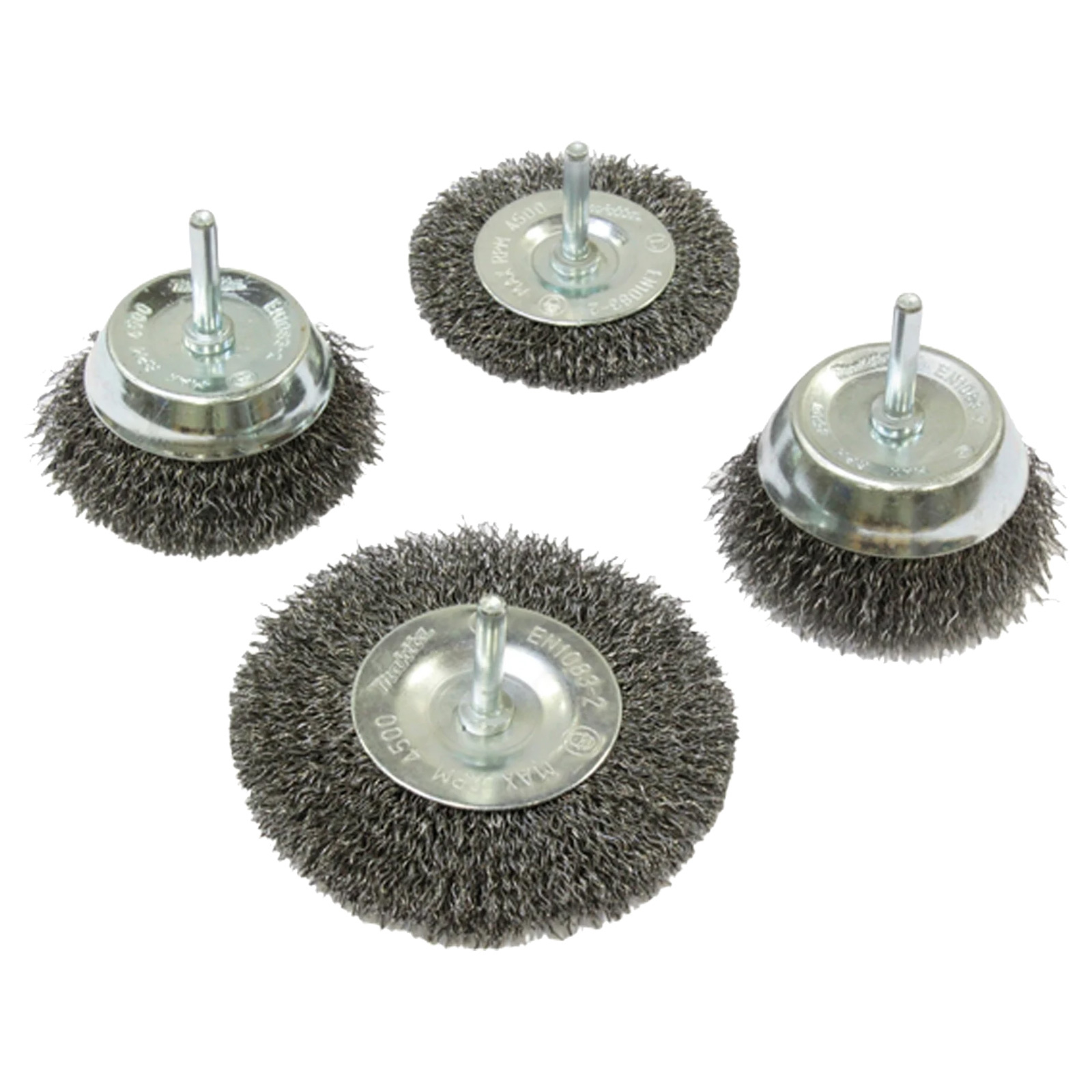 Makita Set de brosses à pot et rondes, 4 pièces - ondulées - acier galvanisé - queue ronde - D-65729 — lot de 4 pièces