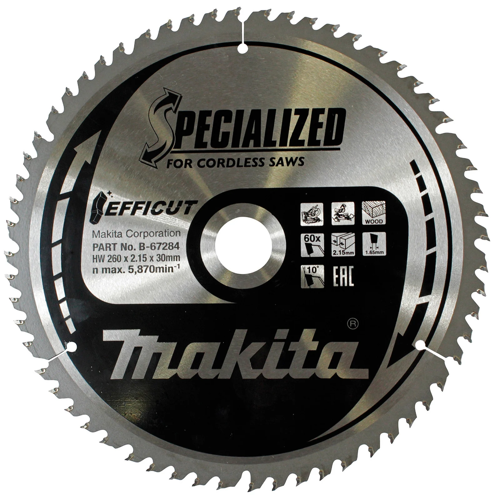 Makita Lame de scie 260x2,15x30, 60Z EFFICUT, Bois - B-67284