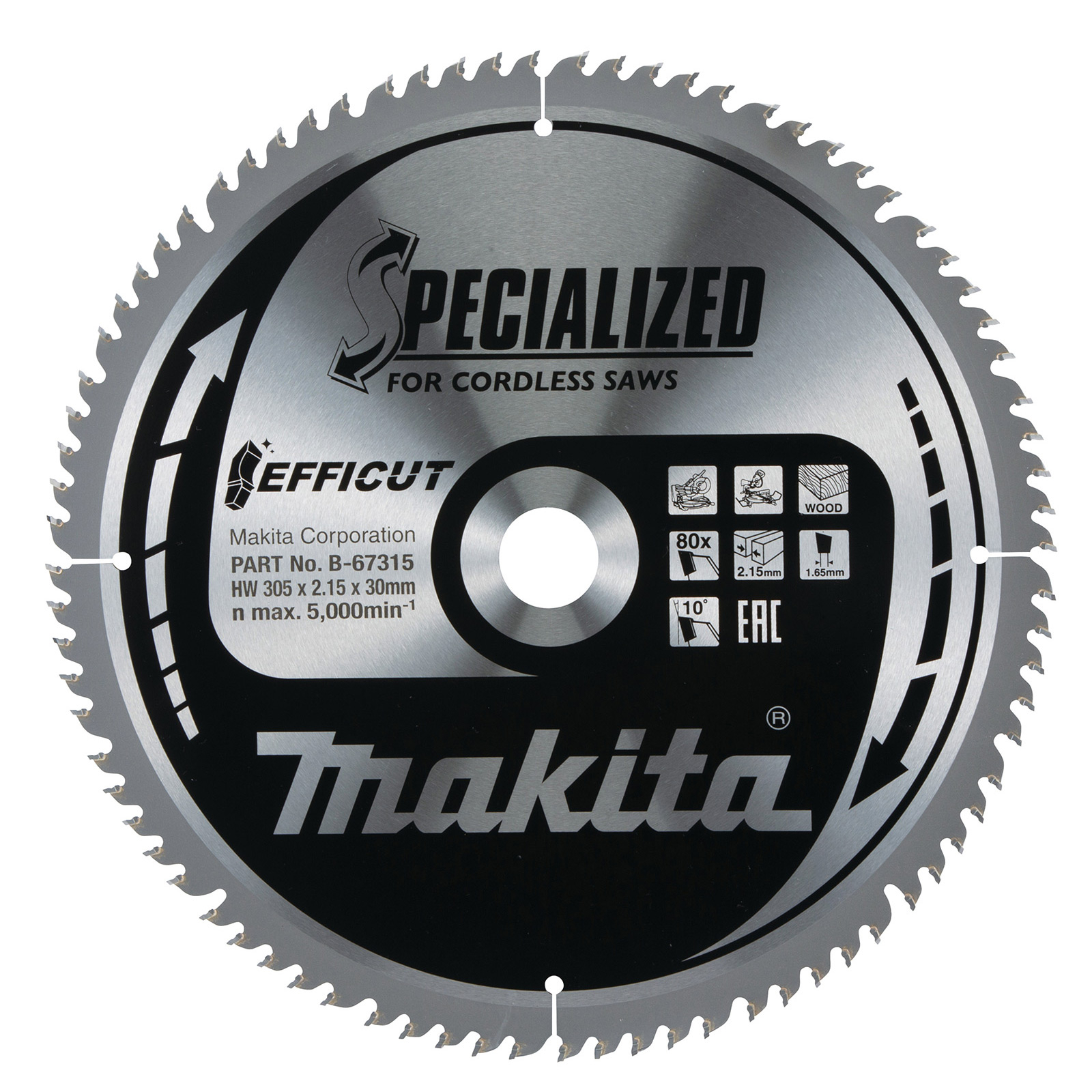 Lame de scie circulaire Makita 305x2,15x30, 80 dents EFFICUT, bois - B-67315