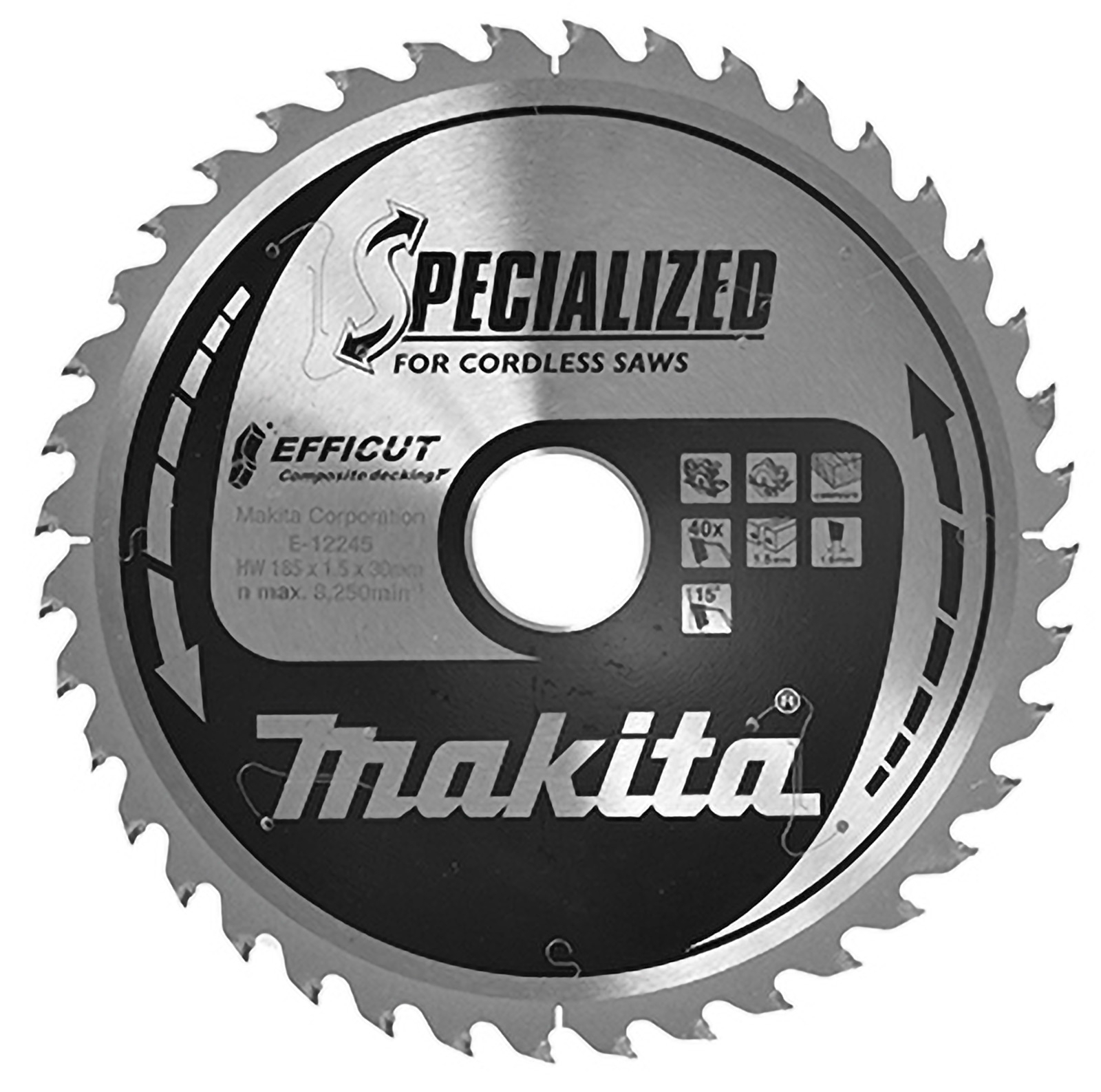 Lame de scie Makita 185x1,5x30, 40 dents EFFICUT, pour WPC/bois - référence E-12245