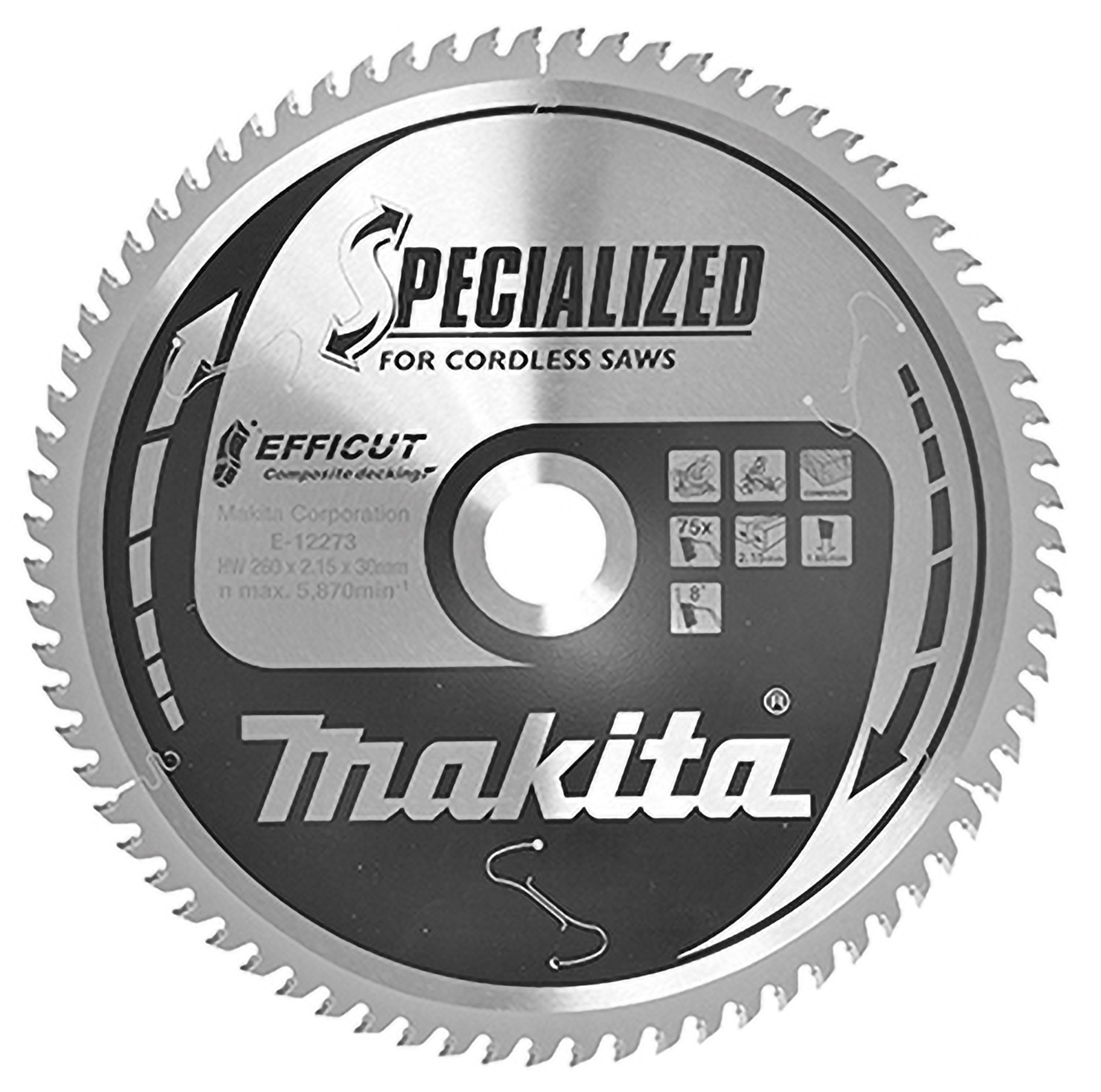 Makita Lame de scie 260x2,15x30, 75Z EFFICUT, WPC/Bois - E-12273