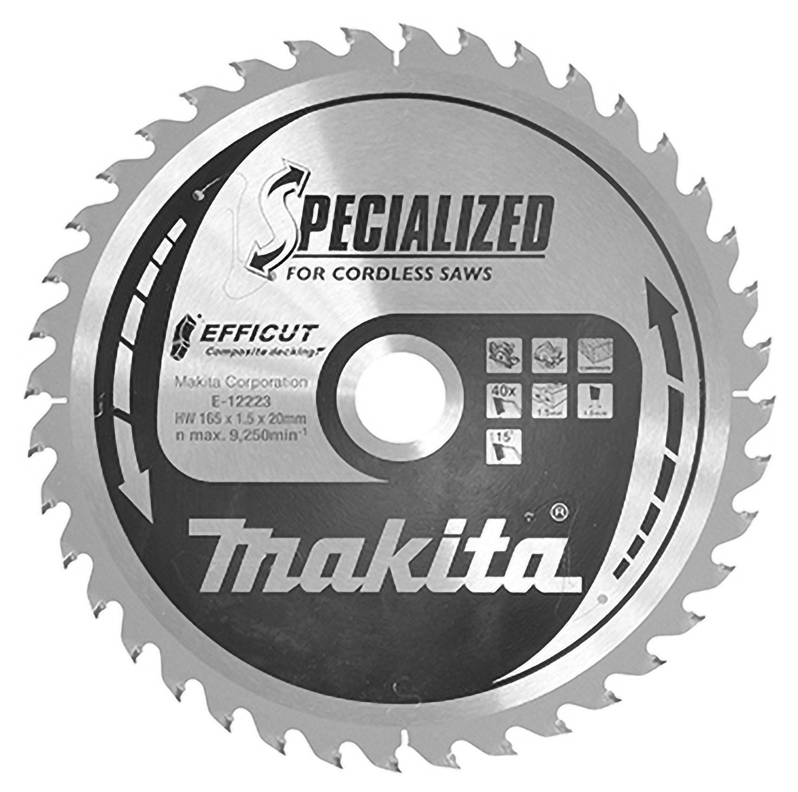 Lame de scie Makita 165x1,5x20, 40Z EFFICUT, WPC/bois - E-12223