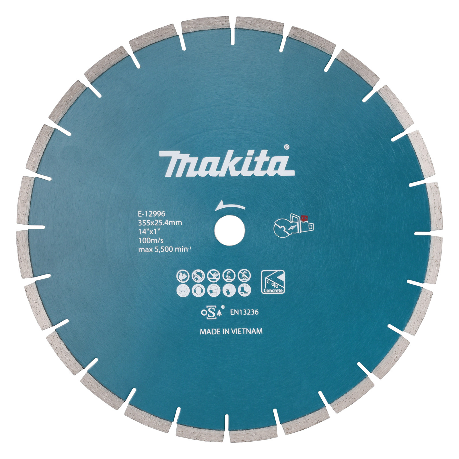 Disque diamant Makita E-12996 (Ø 355 mm, alésage 25,4 mm, épaisseur 2,8 mm)