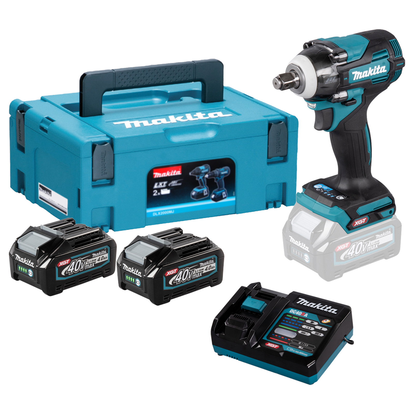 Perceuse-visseuse à percussion sans fil Makita TW004GD201 40V avec 2 batteries 2,5 Ah + chargeur dans MAKPAC