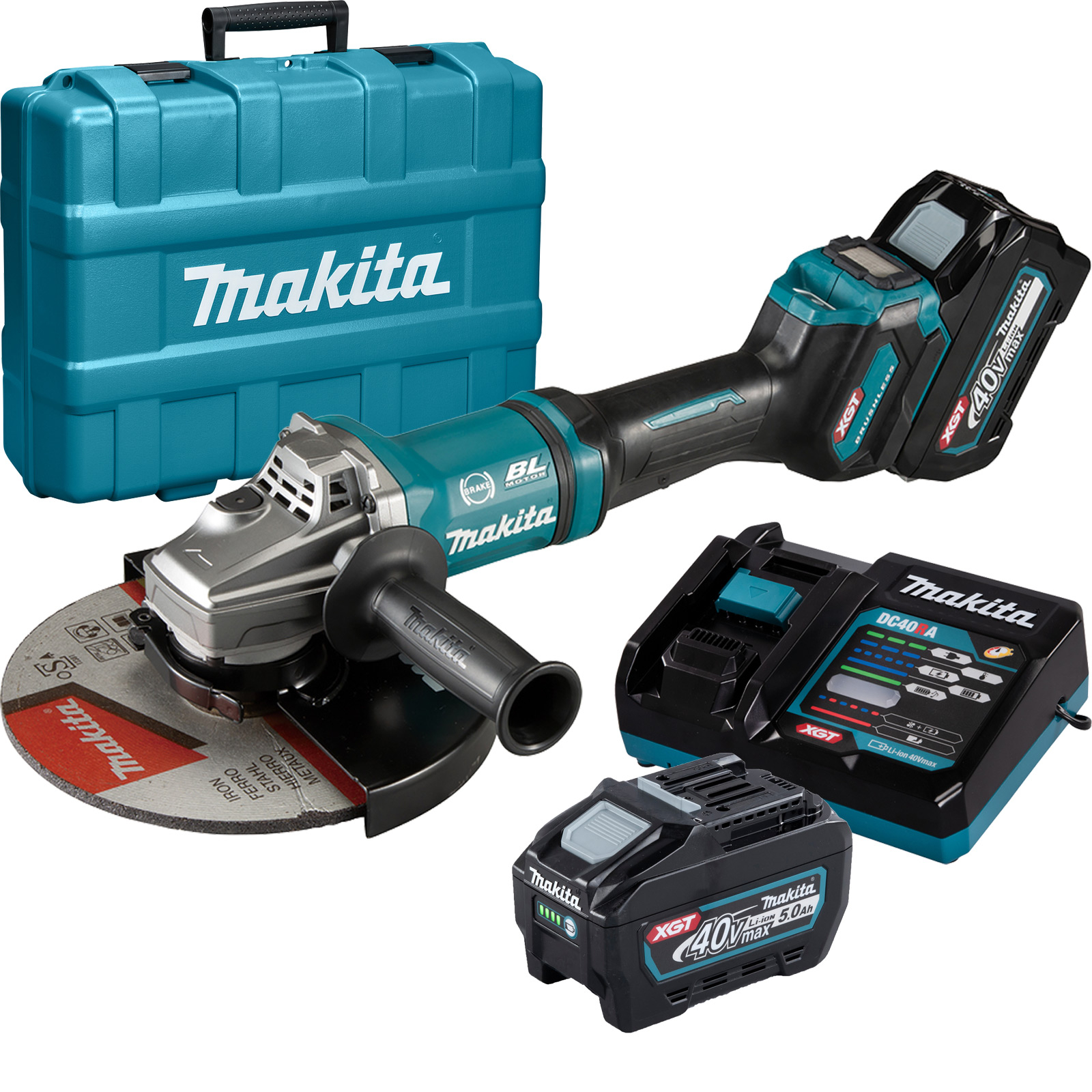 Meuleuse d'angle sans fil Makita 40V / 5,0 Ah, 2 batteries + chargeur dans coffret de transport - GA038GT201