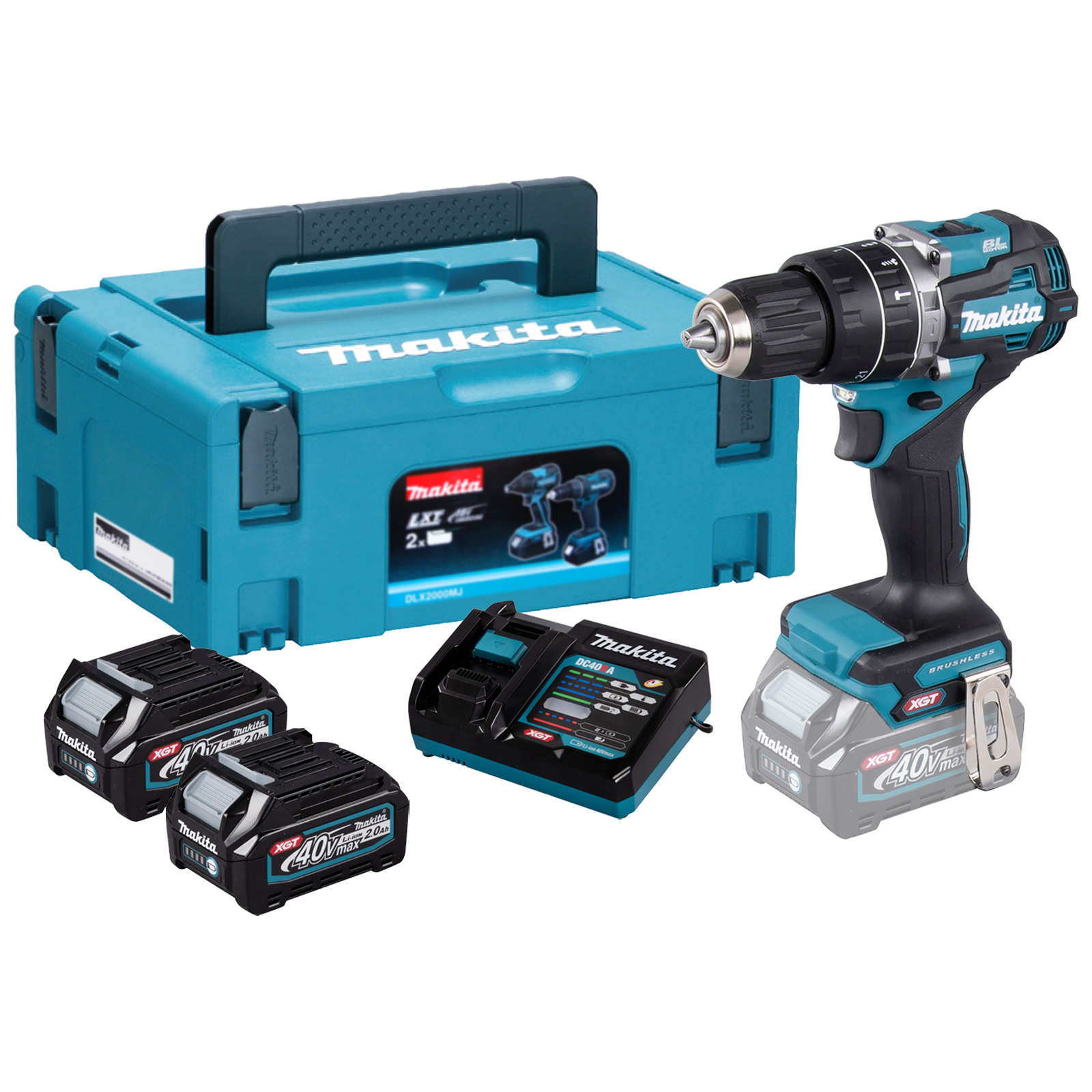 Makita HP002GA202 Perceuse-visseuse à percussion sans fil 40V max. 2x 2,0 Ah + chargeur dans MAKPAC