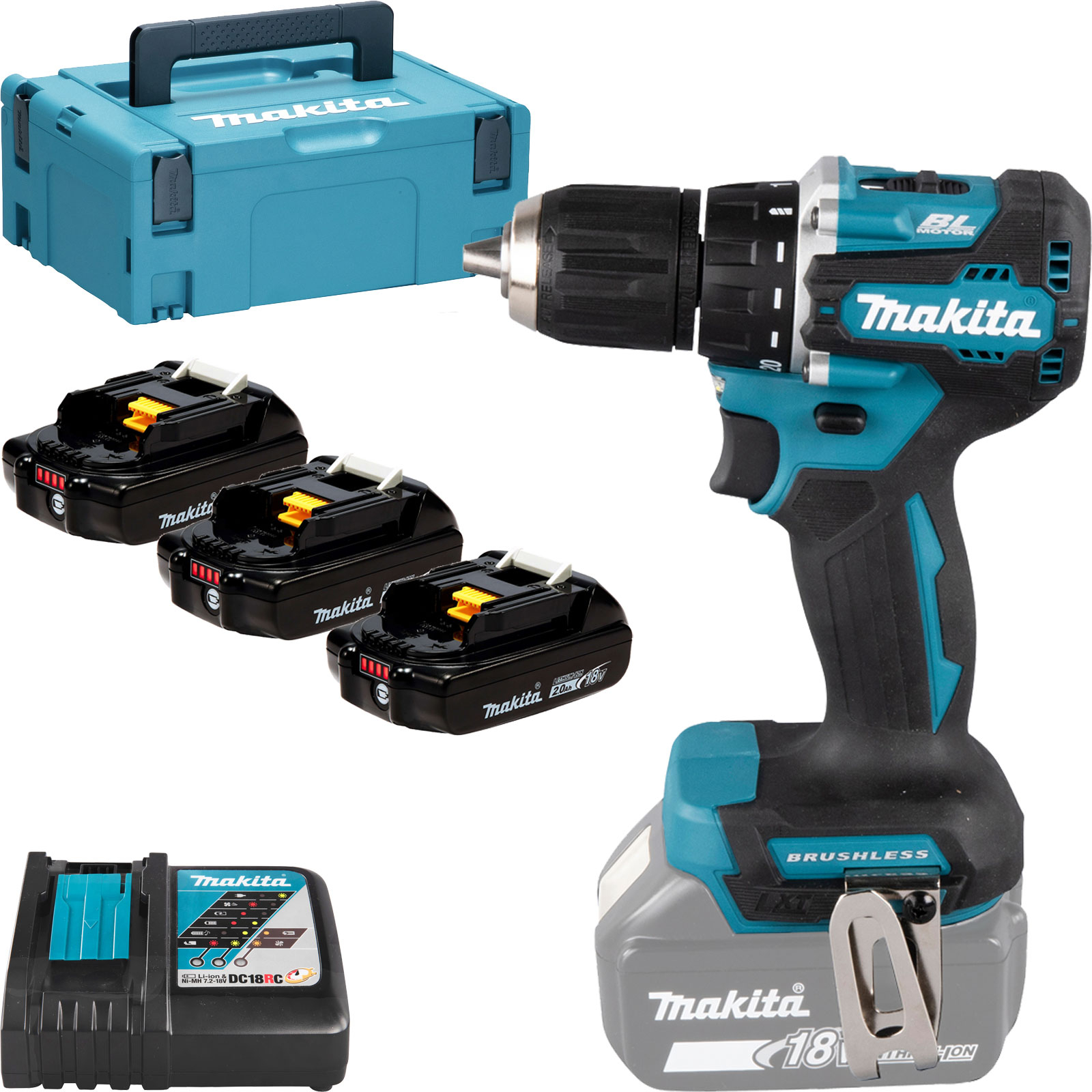 Makita Perceuse-visseuse sans fil DDF487RAJ 18V avec 2 batteries 2,0 Ah et chargeur dans MAKPAC