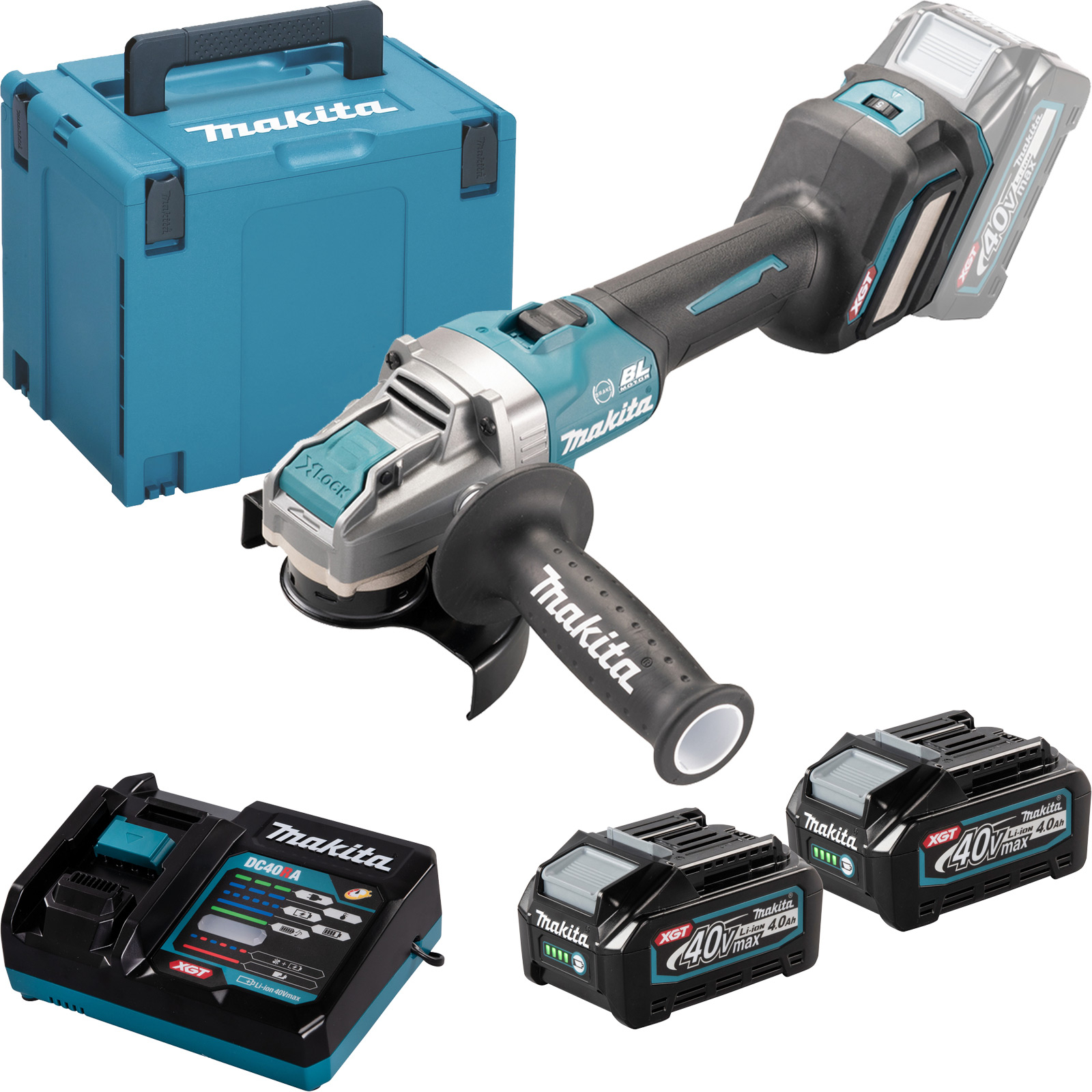 Makita Meuleuse d'angle sur batterie 40V max. / 4,0 Ah, 2 batteries + chargeur dans MAKPAC GA041GM201
