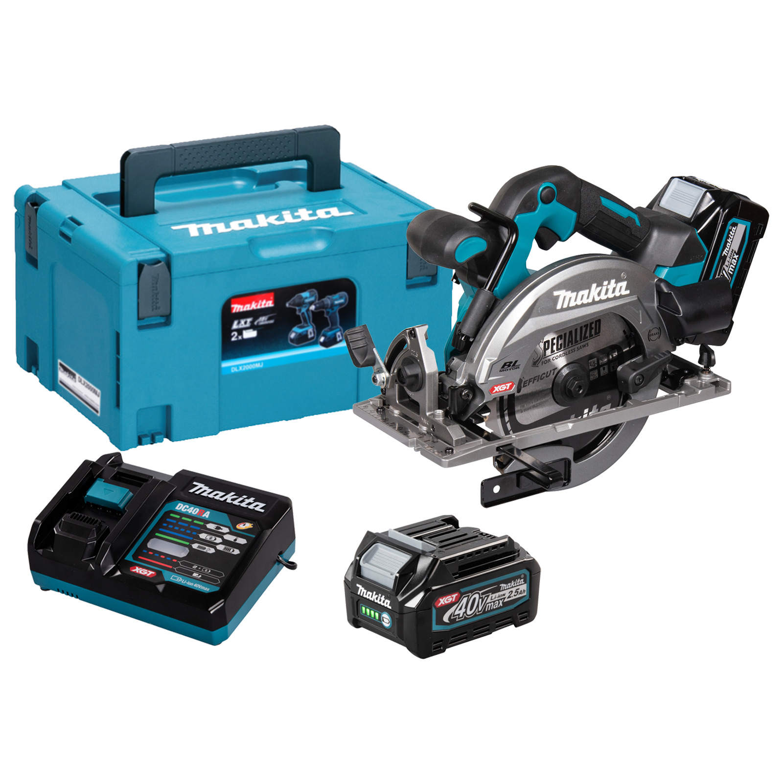 Scie circulaire à accumulateur Makita HS012GD201 57 mm, 40V 2x 2,5 Ah avec chargeur