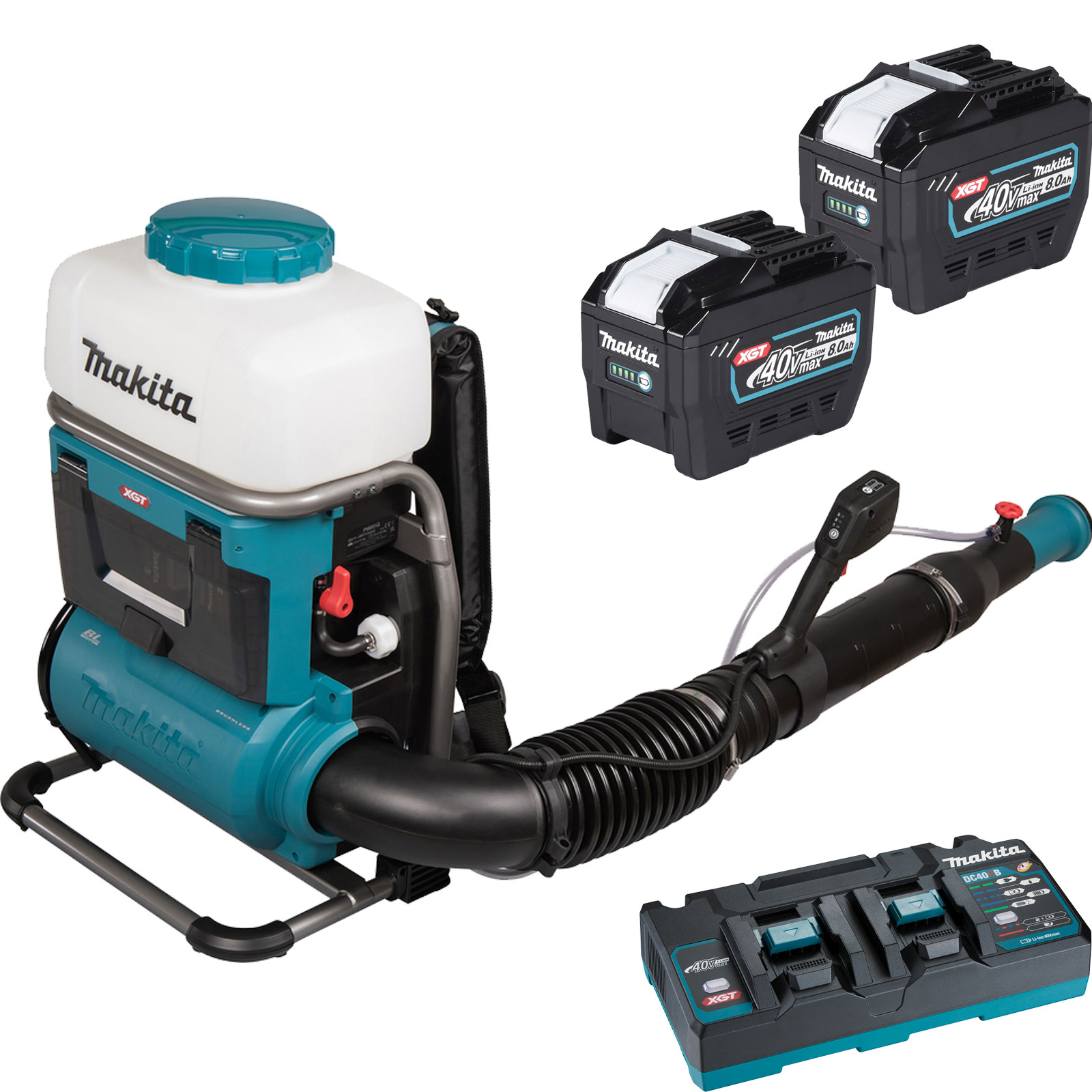 Makita PM001GL202 Pulvérisateur à dos sur batterie 40 V max. / 2x 8,0 Ah batterie + chargeur double