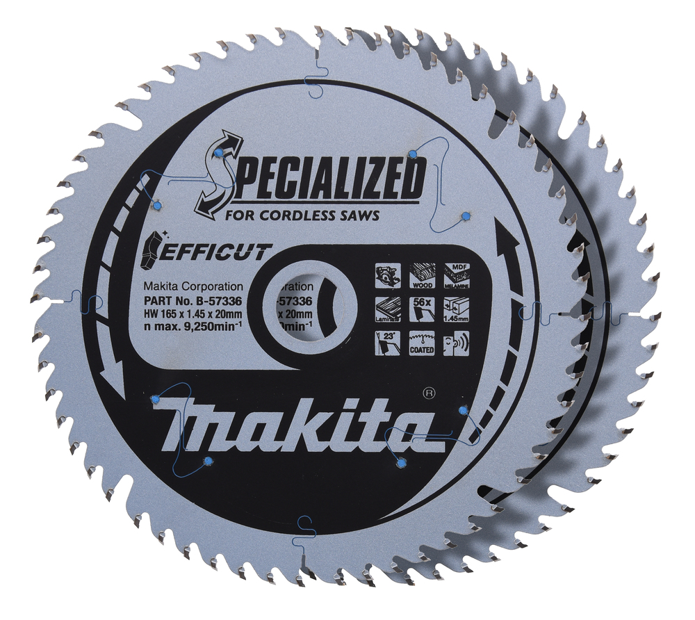 Set de lames de scie circulaire Makita EFFICUT 165x20x56Z 2 pièces — lot de 2 pièces