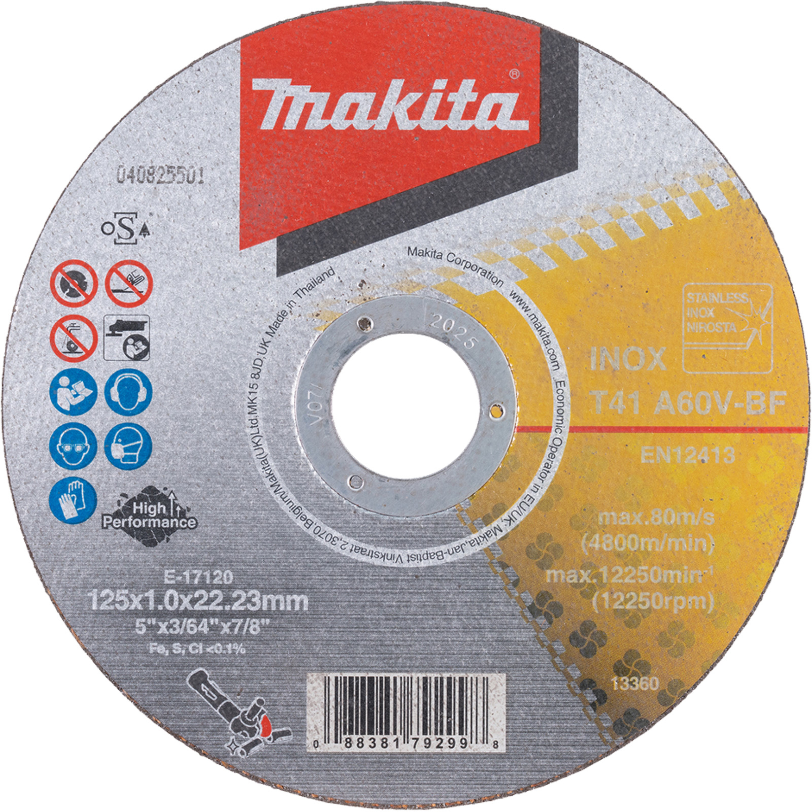 Disque de tronçonnage INOX Makita 125 x 1,0 mm - 12 pièces en boîte plastique — lot de 12 pièces