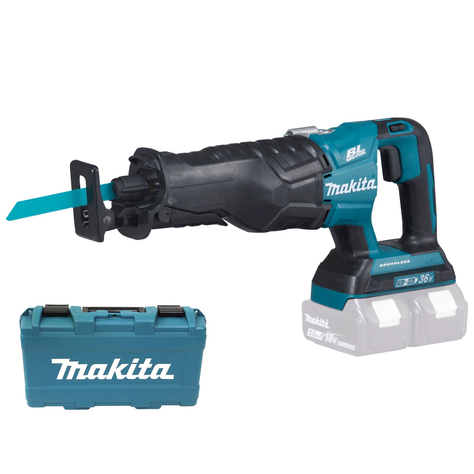 Scie alternative sans fil Makita DJR360ZK 2x18V sans batterie ni chargeur en boîte carton