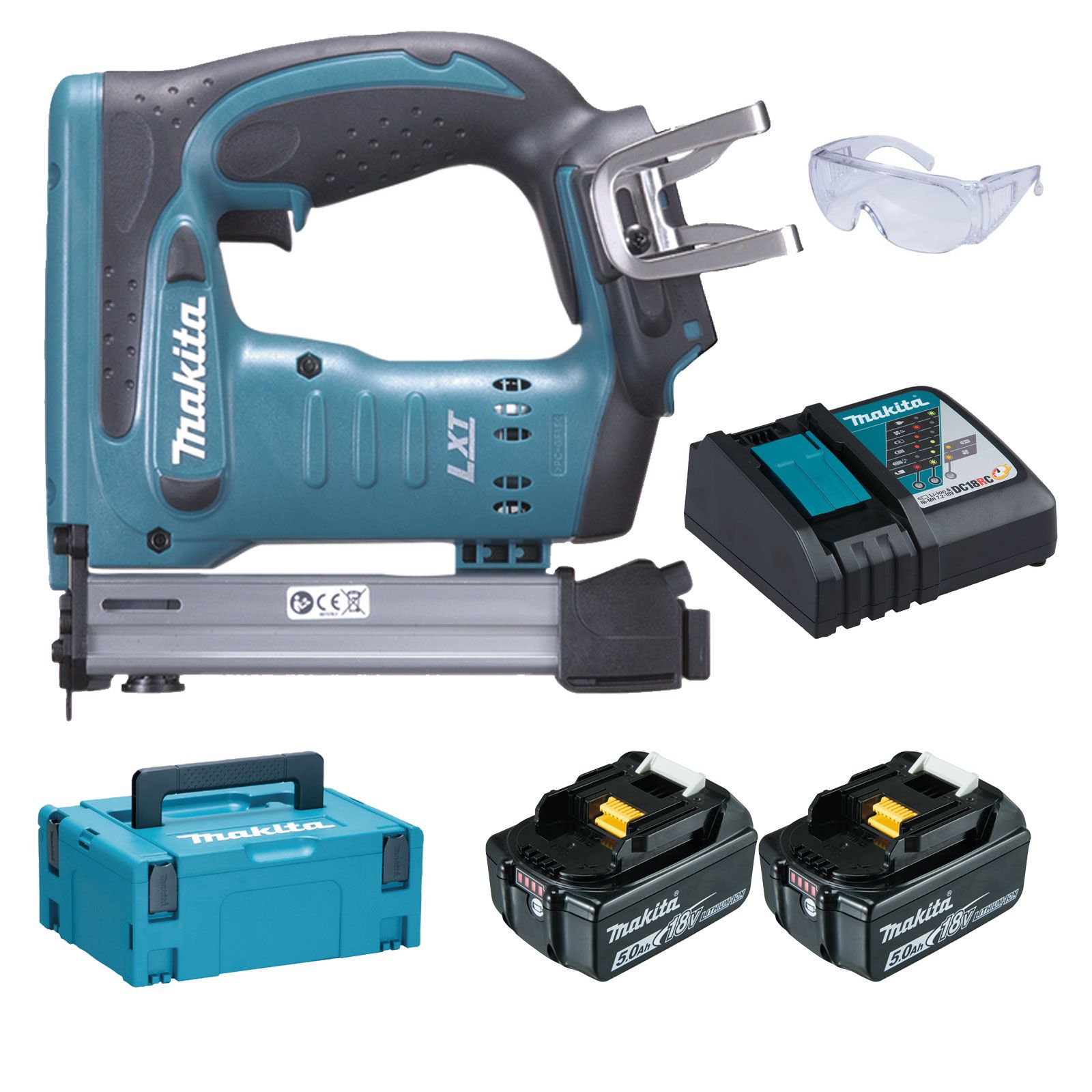 Pistolet à agrafes sans fil Makita DST221RTJ 18V avec 2 batteries 5,0 Ah + chargeur en MAKPAC 2
