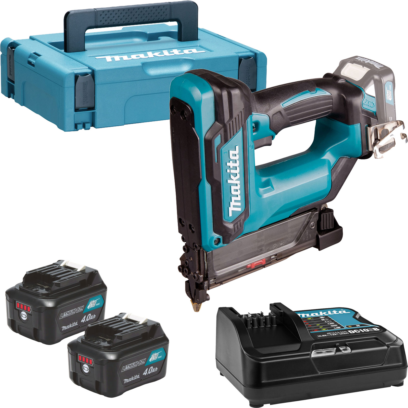 Agrafeuse sans fil Makita PT354DSMJ, 12V max., chargeur + 2 batteries 4,0 Ah en MAKPAC