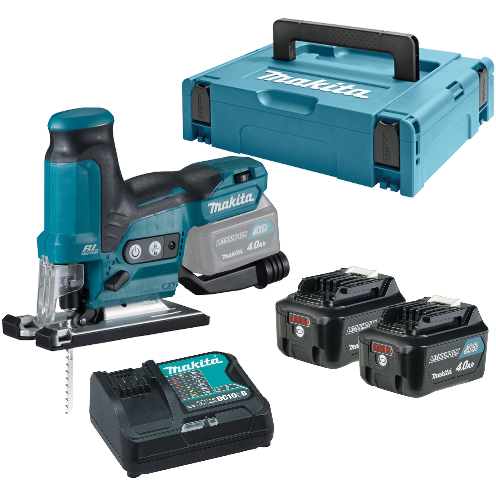 Scie sauteuse pendulaire sur accumulateur Makita 12 V JV102DSMJ + 2x 4,0 Ah + chargeur dans MAKPAC Gr. 1