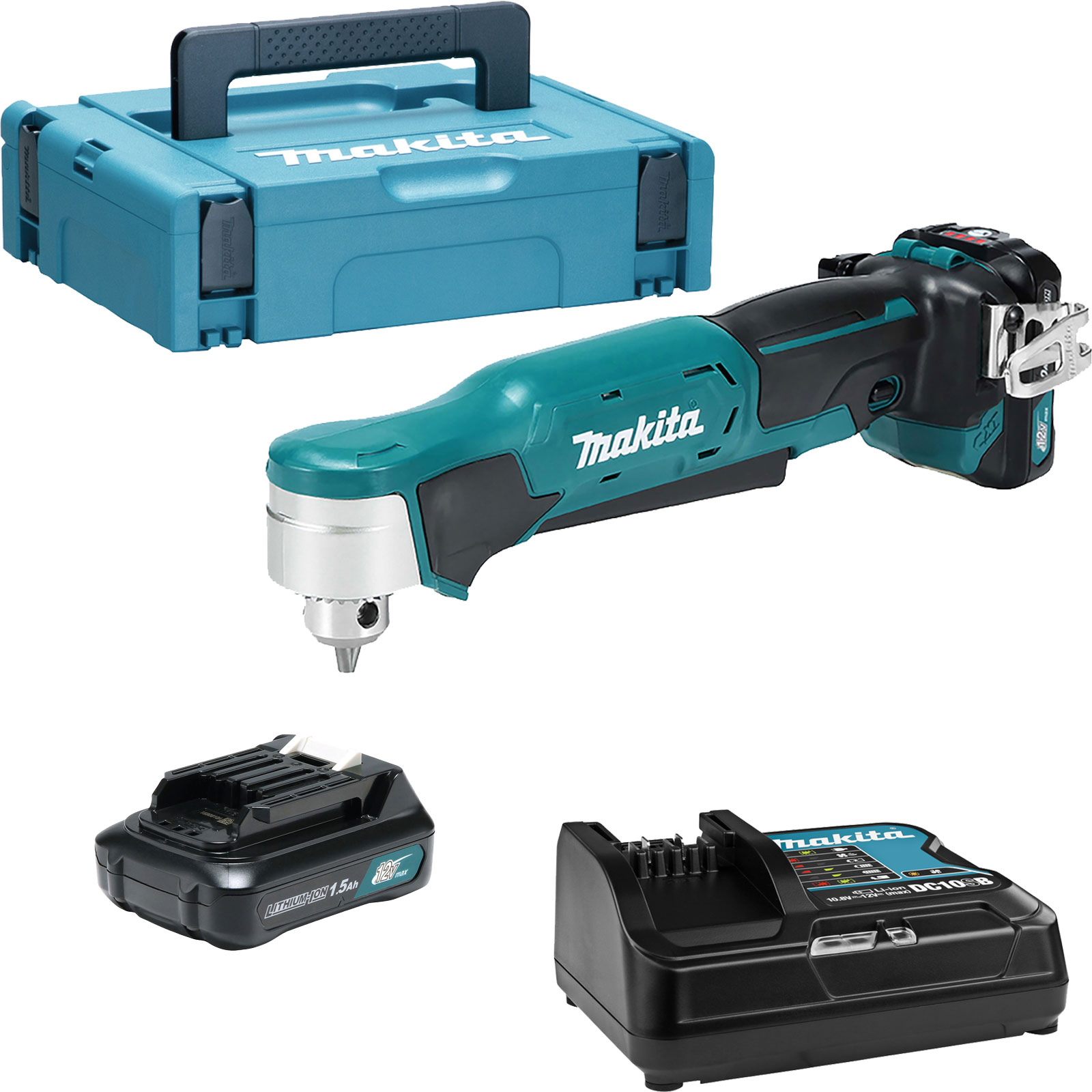Perceuse angulaire sur batterie Makita DA332DSYJ, 12V max., 2x 1,5 Ah avec chargeur