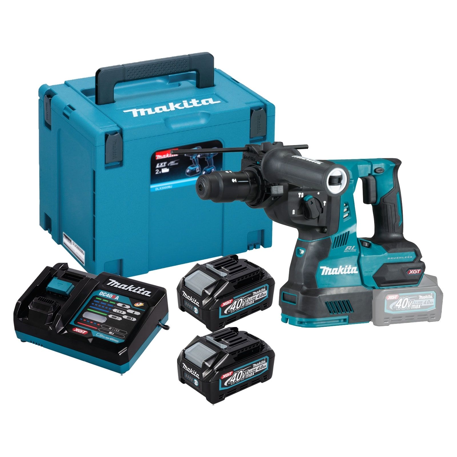 Makita Perforateur combiné HR004GM201 40V XGT, SDS-PLUS, 2x 4,0 Ah avec chargeur et MAKPAC