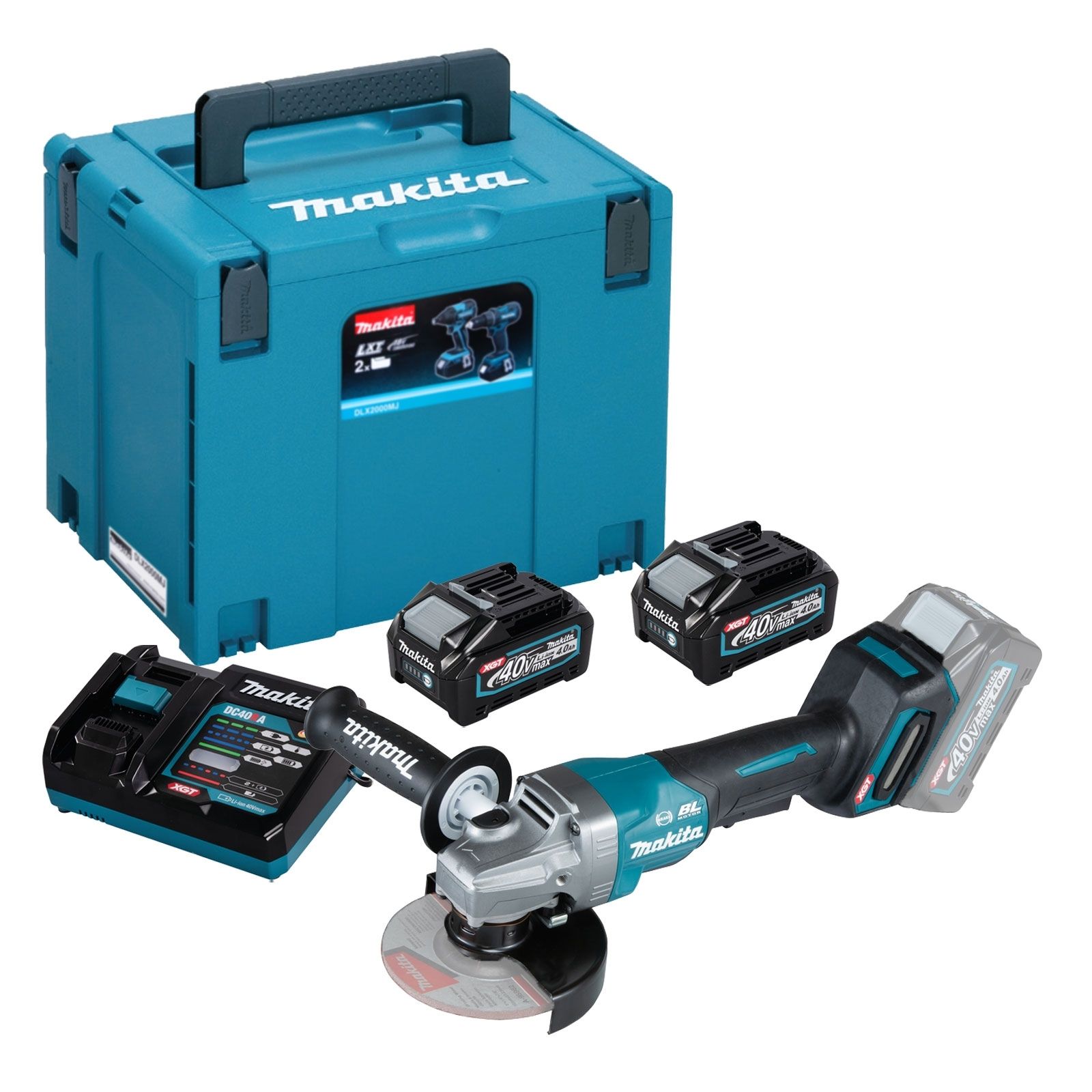 Makita GA013GM201 Meuleuse d'angle sur batterie Ø 125 mm 40 V / 2x 4,0 Ah batterie + chargeur dans Makpac
