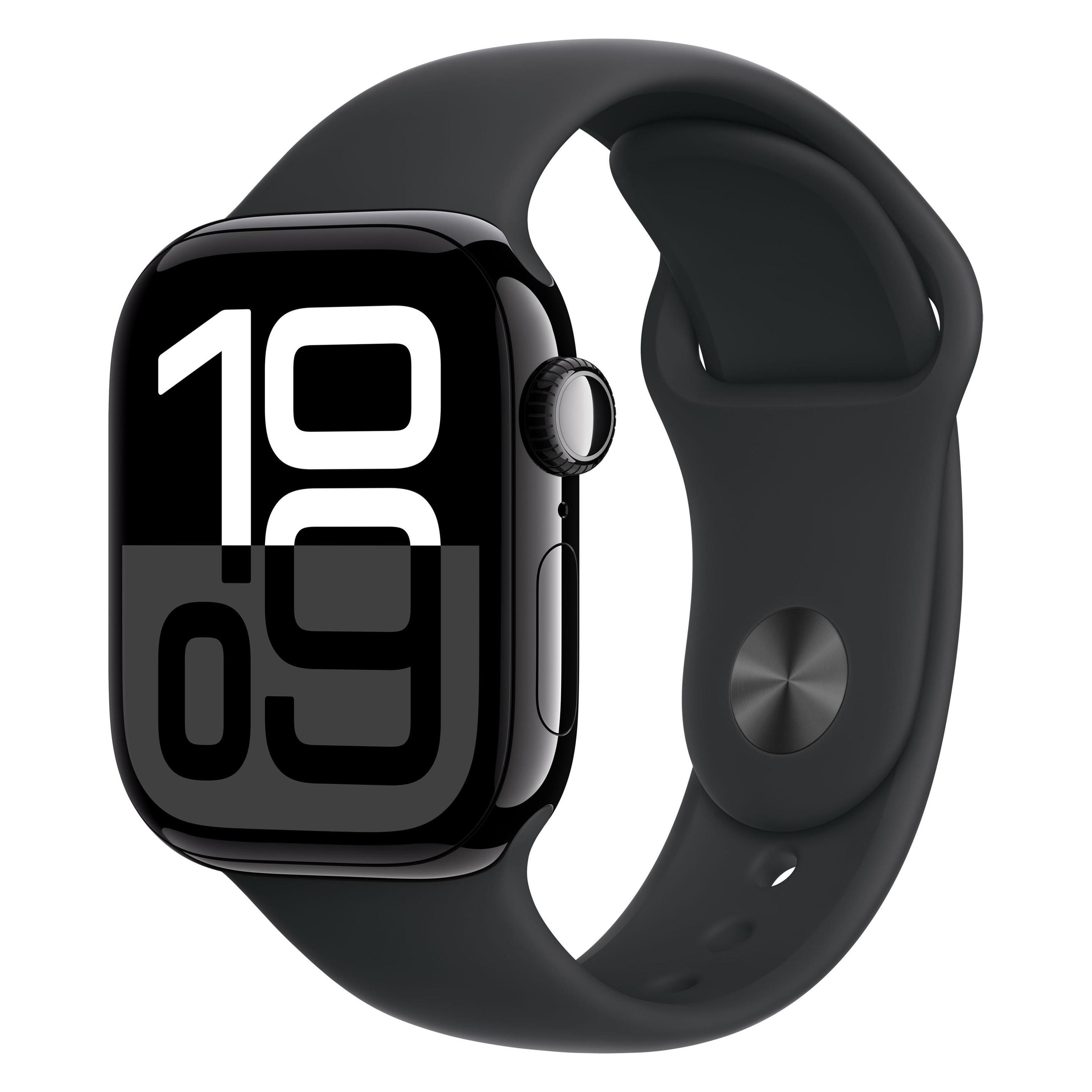 Apple Watch Series 10 (GPS) boîtier aluminium 42 mm noir diamant bracelet Sport noir S/M