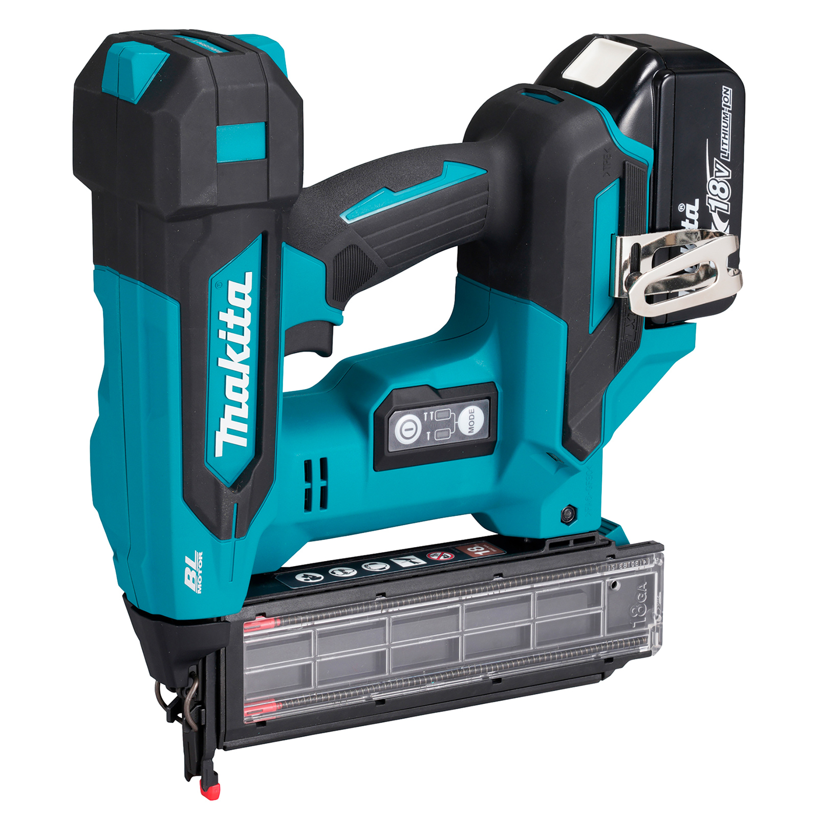 Cloueuse à tête fraisée sans fil Makita DBN501RTJ, 50 mm 18V, 2x 5,0 Ah et chargeur dans MAKPAC