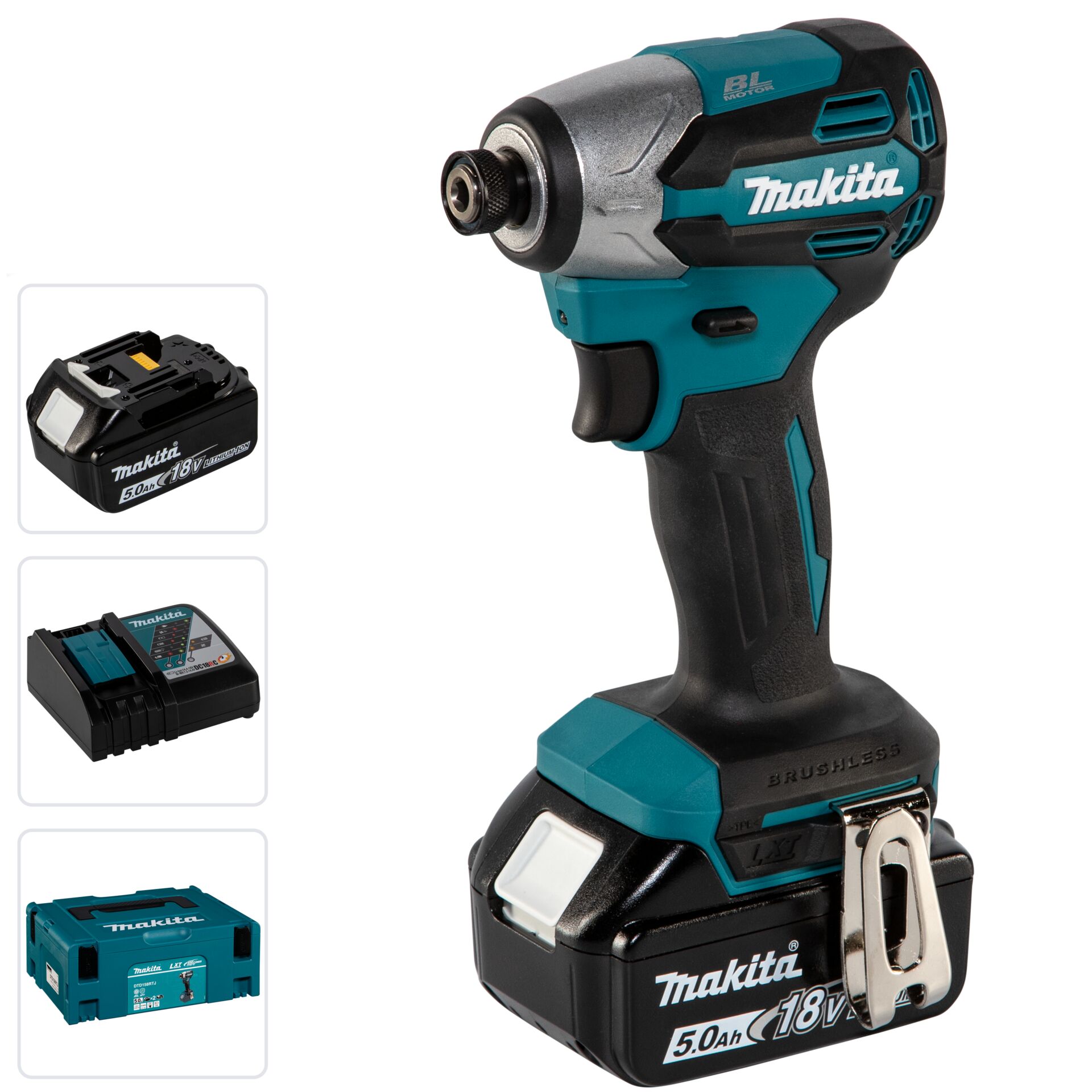 Makita Visseuse à chocs à batterie 18V / 5,0 Ah, 2 batteries + chargeur dans MAKPAC - DTD158RTJ