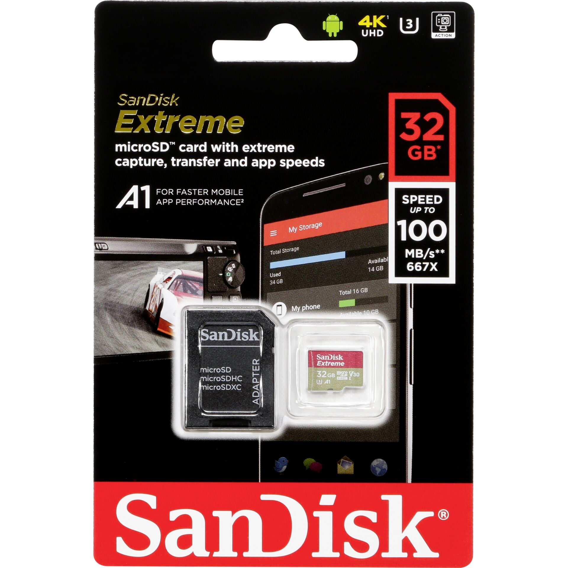 Carte microSDHC SanDisk Extreme® 32 Go + adaptateur SD A1, C10, V30, UHS-I, U3