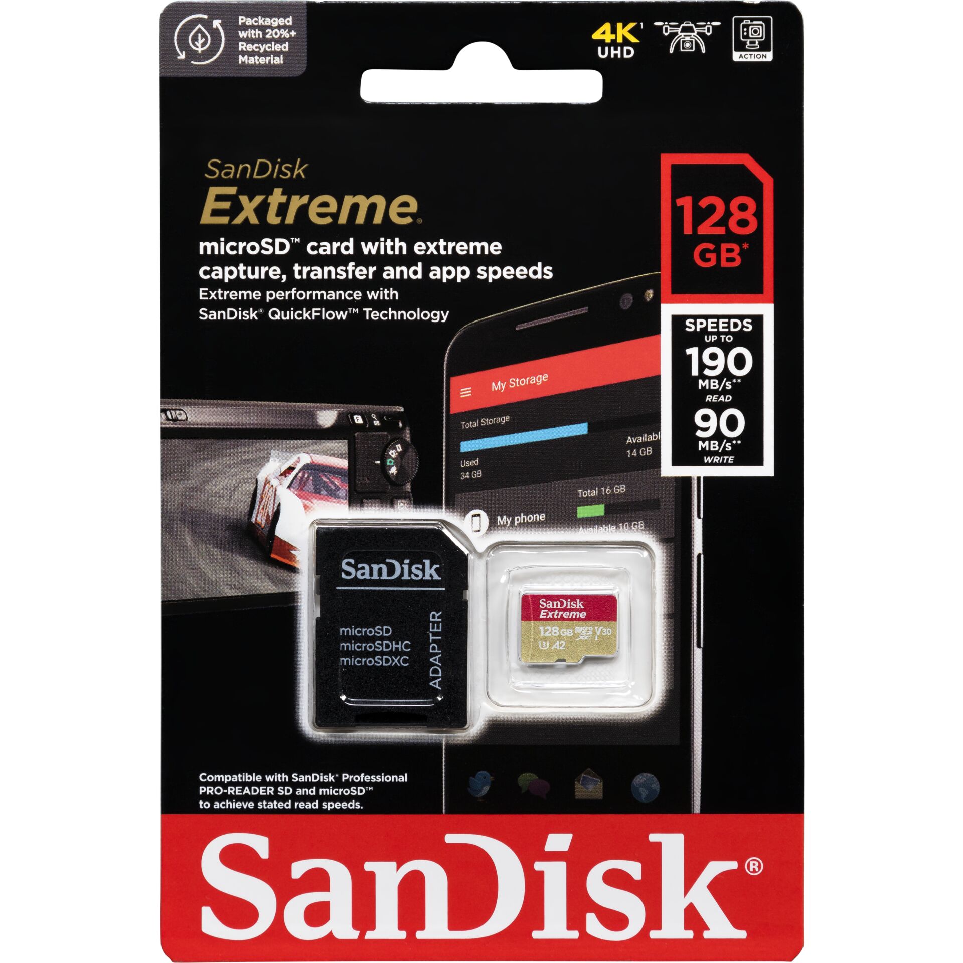 SanDisk Extreme® microSDXC 128 Go + adaptateur SD A2, C10, V30, UHS-I, U3