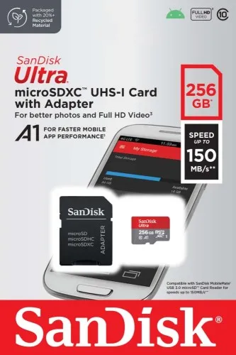 Carte mémoire microSDXC SanDisk Ultra 256 Go + adaptateur SD UHS-I, A1, Class 10