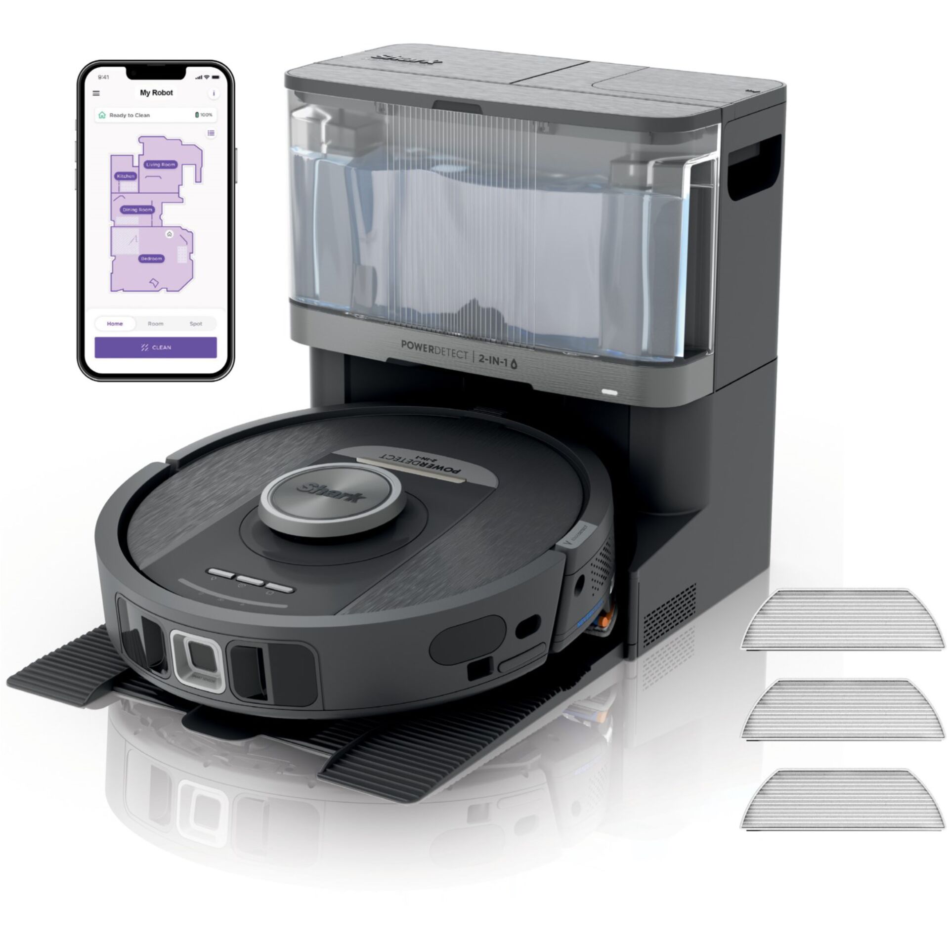 Shark RV2800YEEU, robot aspirateur et laveur 2-en-1 PowerDetect NeverTouch