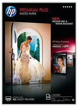 Papier photo premium plus HP brillant A4 (210 x 297 mm) 20 feuilles pour Officejet Pro, Deskjet, ENVY (CR672A)