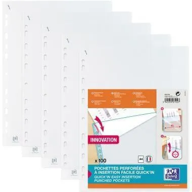 Pochettes transparentes Oxford A4 QUICK IN 400012936 en PP, 100 pièces/boîte — lot de 100 pièces