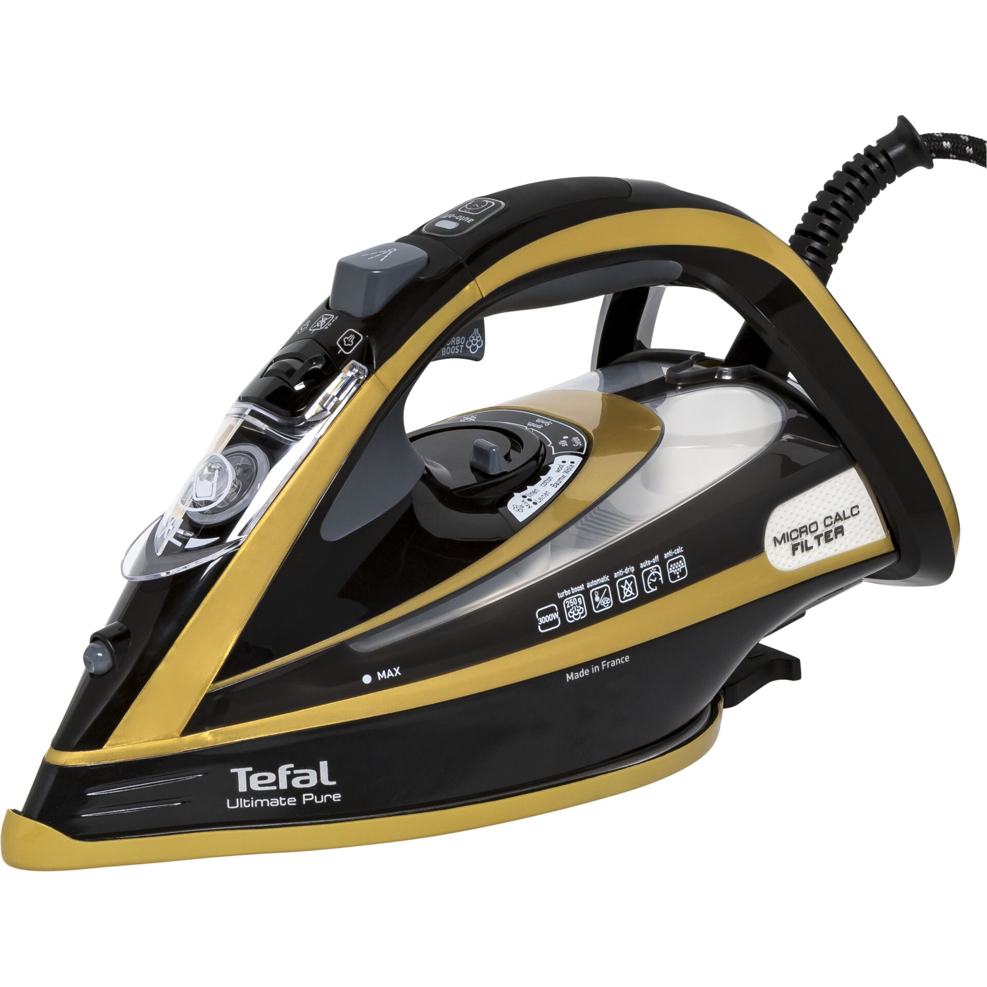 Tefal® Ultimate Pure FV9865 Fer à repasser vapeur noir Durilium semelle autonettoyante, 3000 W