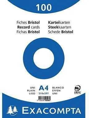 Exacompta Fiche cartonnée 10506E DIN A4 blanche vierge 100 feuilles/paquet